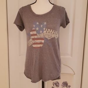 Lucky Brand Fender Guitar Grey Marled Graphic Tee Shirt